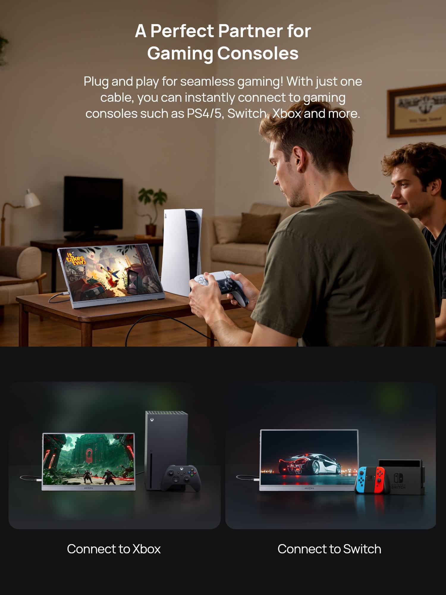 ARZOPA  Z3FC/ Z1FC 16.1" Portable Gaming Monitors &ndash; 180Hz 1440P QHD / 144Hz 1080P FHD &ndash; Ultra Slim External Display for Laptops Gaming PC PS5 Xbox Mac with Built-in KickStand & Dual Speakers &ndash; Gray