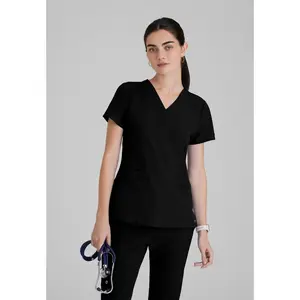 Barco One Women's Pulse 5-Pocket Anti-Static V-Neck Scrub Top XX Small Black.