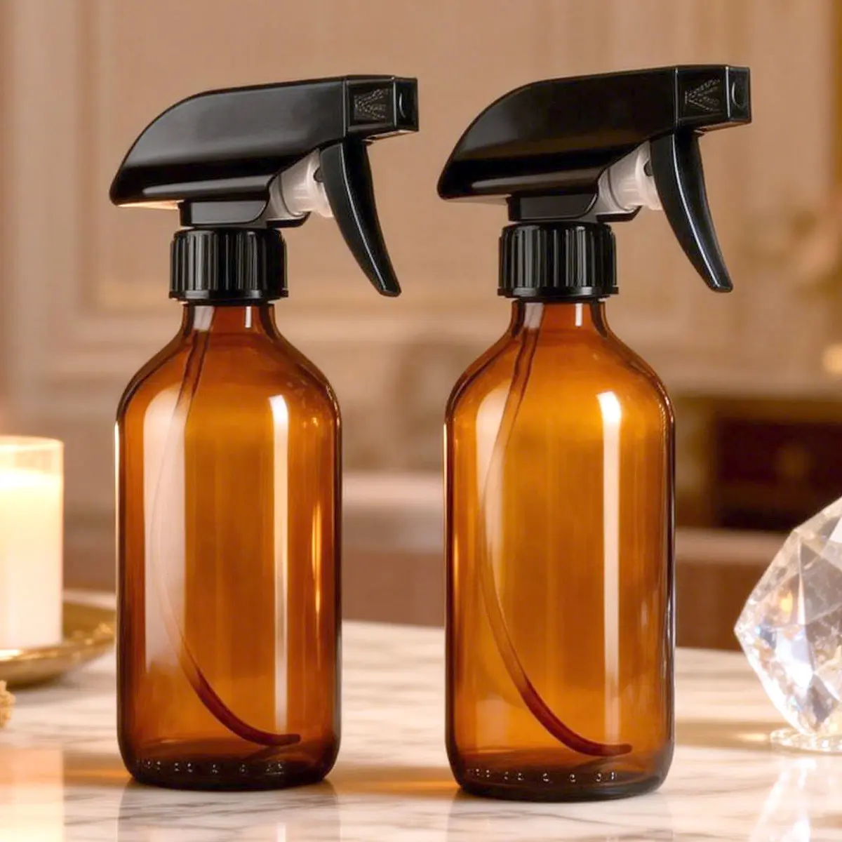 Amber Glass Spray Bottles, 8.5 Oz Capacity, Multifunctional, Ideal for Home Cleaning & Essential Oil Sprays, Reusable Design with Adjustable Nozzle