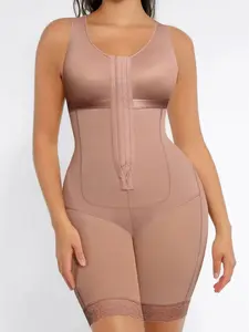1 Count Women's Front Button Lace Decorative Abdominal Control Hip Lifting Integrated Shapewear, Fajas, Colombian Shapewear, Comfortable Tight Fitting Body Shaperwear, High Elasticity Fabric Bodysuit, Suitable For Classic Daily Wear