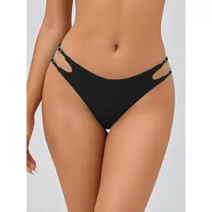 SwimWeek Women's Low Rise Bikini Bottom with Side Straps Cheeky Cut Strappy Swim Bottom Stretchy Polyamide Swimsuit Brief