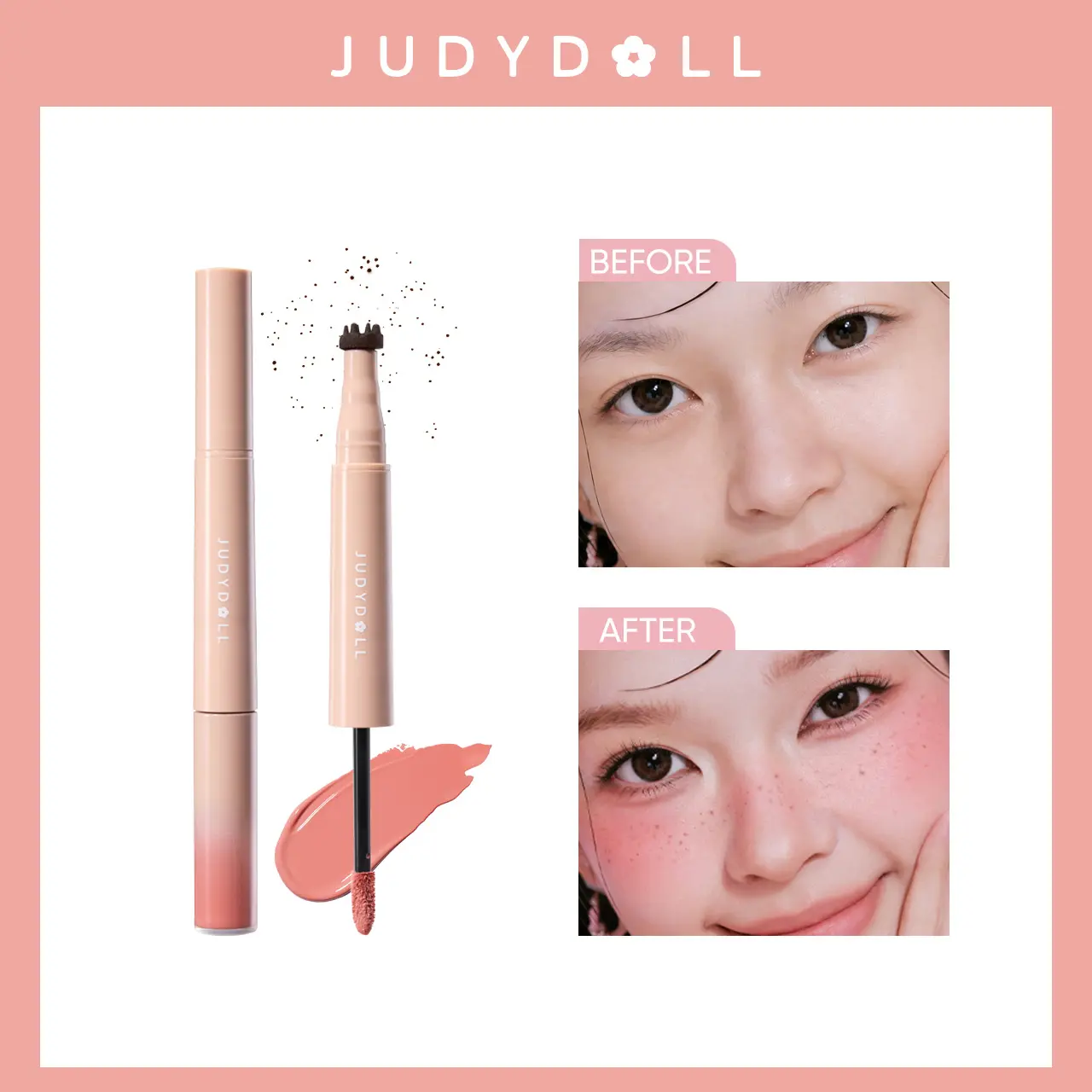 JUDYDOLL Freckle & Blush Duo,2-in-1 Freckle Pen & Liquid Blush, Natural Sun-Kissed Flush, Soft Blendable Color, Lightweight & Long-Lasting, Faux Freckles Makeup, Fresh Youthful Glow, Beginner Friendly, Daily Makeup Essentials, Summerwins