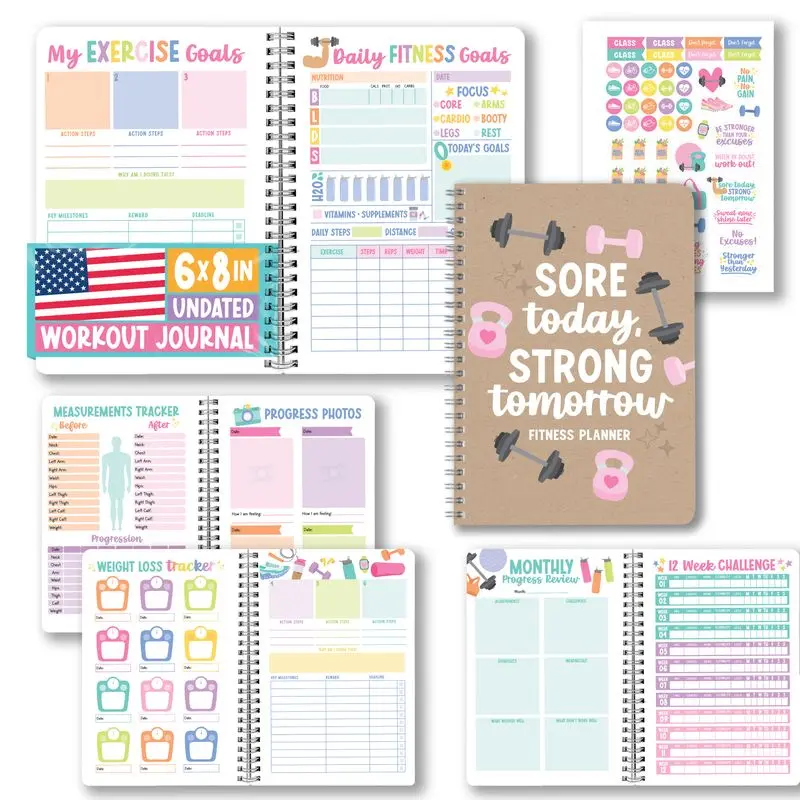 Hadley Designs Women's Workout Journal - Undated Log, Exercise Planner, Weight Loss Tracker, Health & Fitness Organiser for Women Users (2026 Edition), Paper Pages