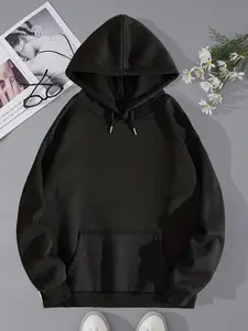 Women's Plain Drawstring Pocket Hoodie, Casual Drop Shoulder Long Sleeve Hooded Sweatshirt, Ladies Fall & Winter Clothes for Daily Wear