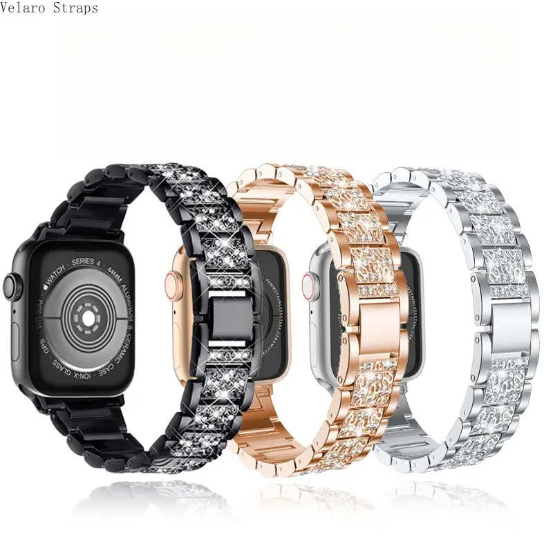Full Crystal-Embellished Metal Band for Apple Watch, Sparkling Bracelet Strap for Series 1–11/Ultra/S10