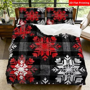 2/3 Pcs 2D Flat Winter Snowflake Pattern Duvet Cover Set Snowflake Bedding Set Quilt Cover 1 Duvet Cover + 1/2 Pillowcases Snowflake Top Sheet Decorative Bedding Bedroom Decor