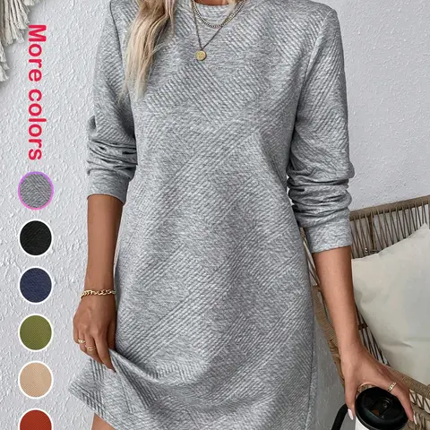 Women's Spring & Fall Elegant Long Sleeve Dress, Textured Fabric, Casual Office Wear, Weekend Outing, Friends Gathering, Dresses with Sleeves