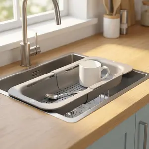Expandable Over the Sink Colander, Adjustable Kitchen Strainer Basket for Washing Vegetables, Fruits & Draining Pasta, Space Saving Retractable Sink Drainer Bowl for Drying Dishes. Multi-Purpose Home & RV Kitchen Sink Accessories & Gadgets Essentials