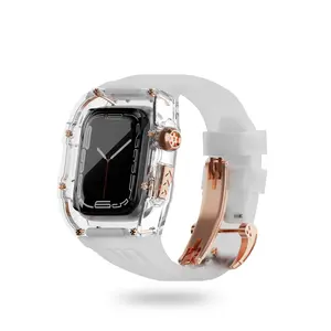 TORO-G Clear Case with Gold Accents for Apple Watch 44/45MM - Premium Transparent Protection Series 10/9/8/7/6/SE