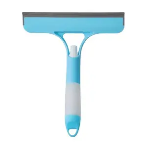 3 in 1 Glass Cleaning Scraper with Built-in Spray Bottle Blue Silicone Squeegee for Streak-Free Window Cleaning Compact Lightweight for Car Home Kitchen Cleaner Sponge Smooth Tool