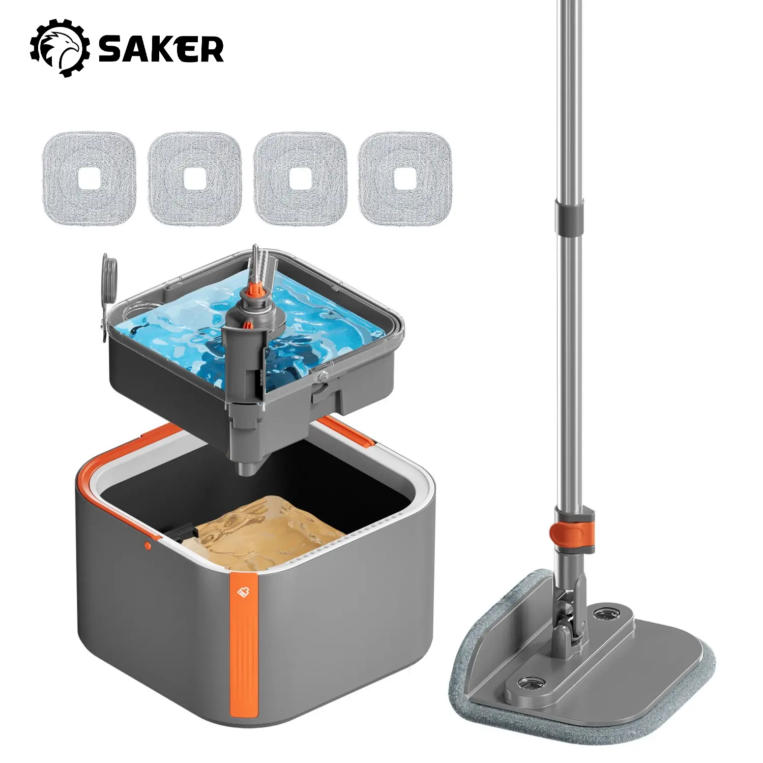 Saker Freehand Flat Mop Set with Adjustable Handle 4 or 6 Washable Microfiber Pads for Efficient Floor & Wall Cleaning