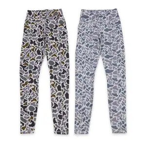 Girls' Grey Camo High-Stretch Fitted Yoga Leggings - Kids' Sportswear Bottoms, Active Spandex Sweat Pants