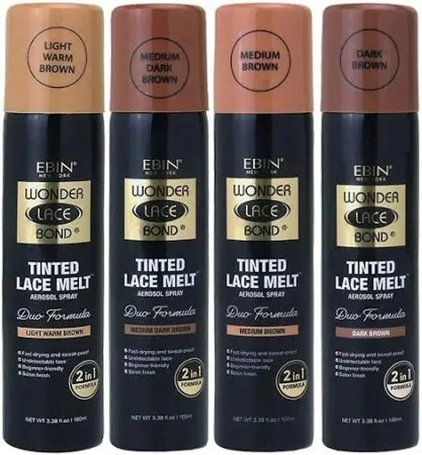 Tinted Lace Melt Aerosol Spray for Wig Care - Lightweight Hair Control Gel, Unisex, Natural Blend, 3.38 oz/100ml Beauty & Personal Care Hair Styling Product, Complexion, Coverage, Subtle, Blend Seamlessly, Hair Care