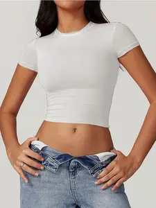 Women’s Casual Fitted Short Sleeve Crop Top, Comfy Summer Tee for Outdoor Sports, Perfect for Running Yoga Training