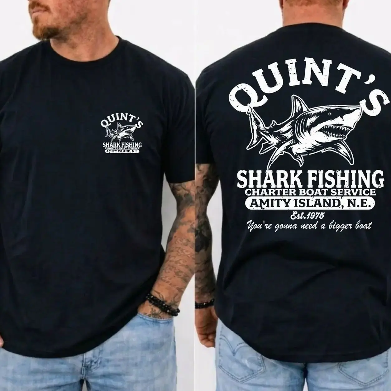 Quint's Shark Fishing Shirt, You're gonna need a bigger boat Tee, Charter Boat Service T-Shirt, Vintage 70s Movie TShirt, MADE IN USA