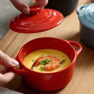 Ceramic Mini Cocotte Set with Double Handles & Lids, Egg Steaming Bowls, Baking Ramekins, Oven Safe up to 500°F, Microwave & Dishwasher Safe, Ideal Gift for Mother’s Day and Father’s Day.