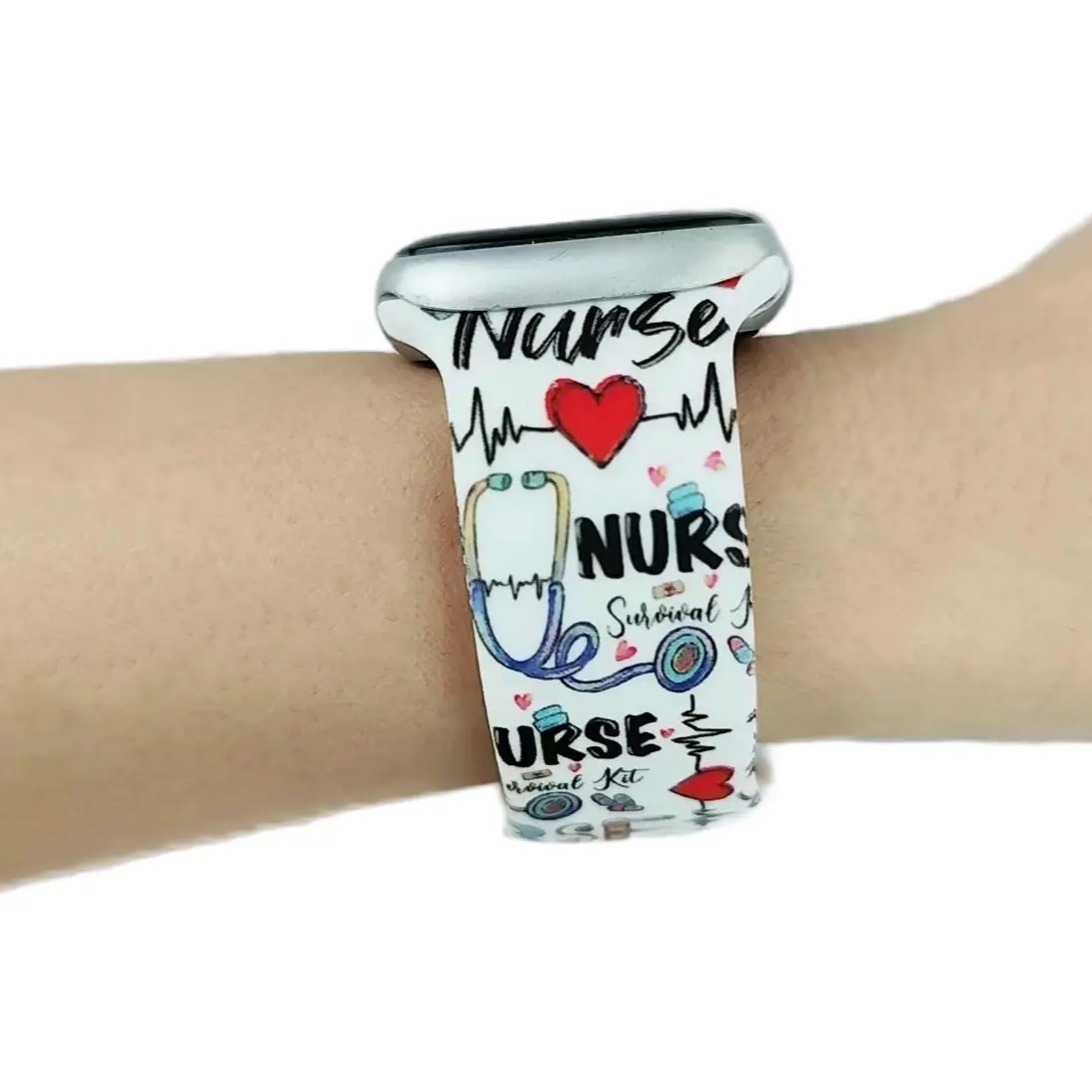 Nurse Theme Silicone Smartwatch Band for Apple Watch Women and Men - Fashion Accessory Wearable Wrist Strap Case