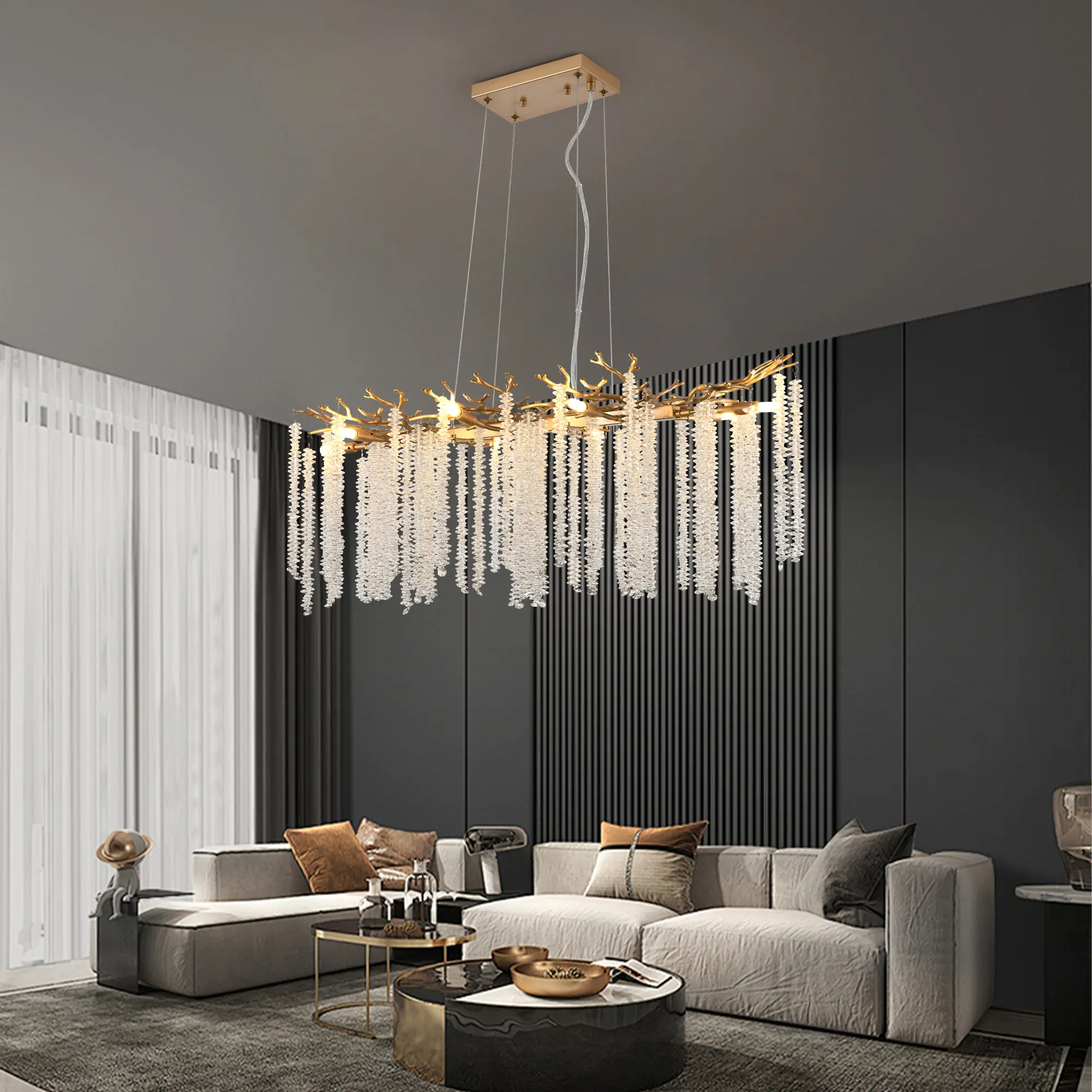 Luxury Gold Wisteria Faceted Crystal Chandelier - Adjustable Height Ceiling Light with 8 G9 Lamp Sockets, 180 cm Hanging Cable, Contemporary Indoor Use Fixture for Villas, Foyers (Chandelier Drop Included)