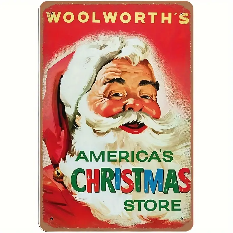 1-Piece 1950's American Retro Metal Santa Claus Christmas Shopping Tin Sign - Decorative Holiday Decor, Farmhouse Home Wall Art Collectibles (8x12in/20x30cm)