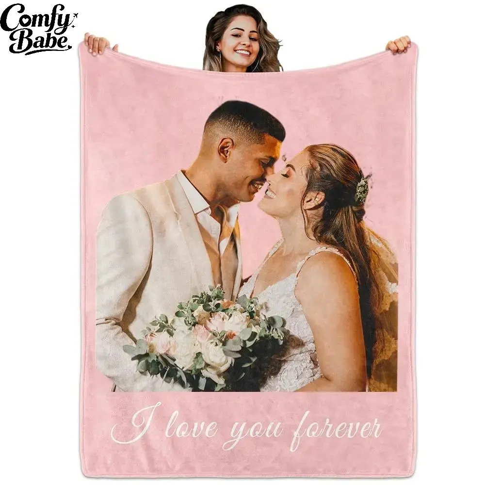 Custom Photo Flannel Throw Blanket - Romantic Gift for Spouse for Wedding, Anniversary