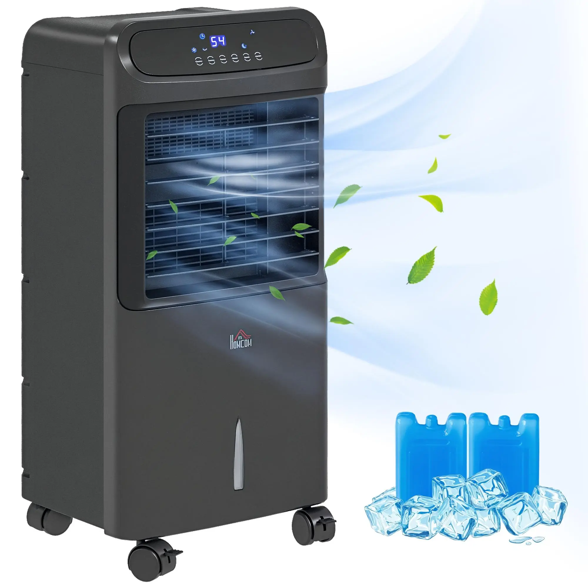 HOMCOM 32" Evaporative Air Cooler with 3.2 Gal Water Tank, 3-in-1 Ice Cooling Fan, Portable Swamp Cooler with 60° Oscillation, Humidifier, Remote for Home Office, 3 Modes, 3 Speeds, 12H Timer, Black