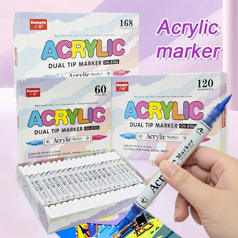 Professional Acrylic Paint Brush Set, Guangna 60/120/168 Colors Dual-Ended Brushes for Rock Art, Wood, Canvas, DIY Crafts & Projects