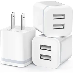 3-Pack 2.1A 5V Dual Port Cube Power Adapter Plug Block Charging Box Brick for iPhone 14 13 12 11 Pro Max SE XS XR X 8 7 6 6S Plus