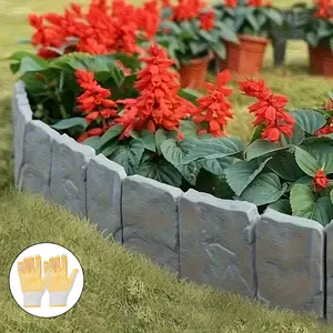 30pcs Garden Fence Set with Stone Appearance Includes Work Gloves Interlocking Plastic Landscape Edging Weatherproof Border for Flower Beds Lawns Driveways Durable Outdoor Yard Decoration Festive Garden Enhancement