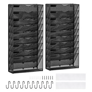VEVOR File Wall Rack,  Two-Piece 10 Pockets Mesh Wall File Holder, Wall Mounted Magazine Mail Paper & Document Storage Folder, Metal Wall File Organizer with Nametag Label, for Office Home & School