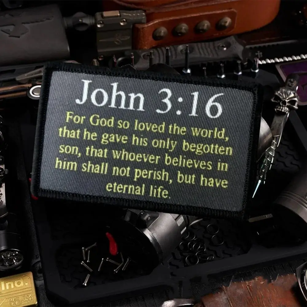 John 3:16 Religious Christian Catholic Tactical Patch Design Art Printed Hook&Loop Military Morale Badge Armband Chevron Backpack Stickers