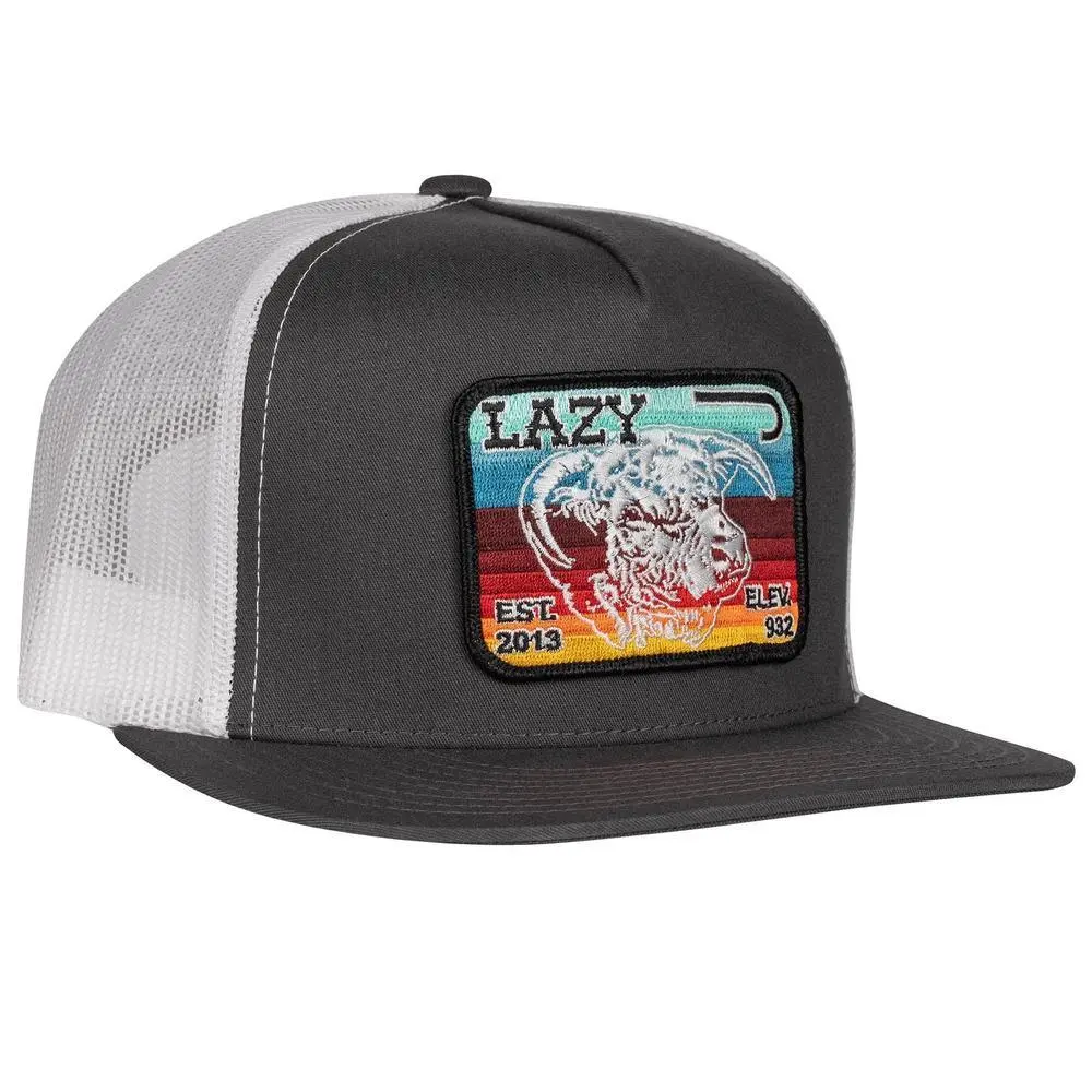 Lazy J Ranch Charcoal Grey & White Serape Elevation 5-Panel Trucker Hat, Flat Bill Hat, Country Western Fashion Accessory, Flat Bill Hats, Country Western Hats