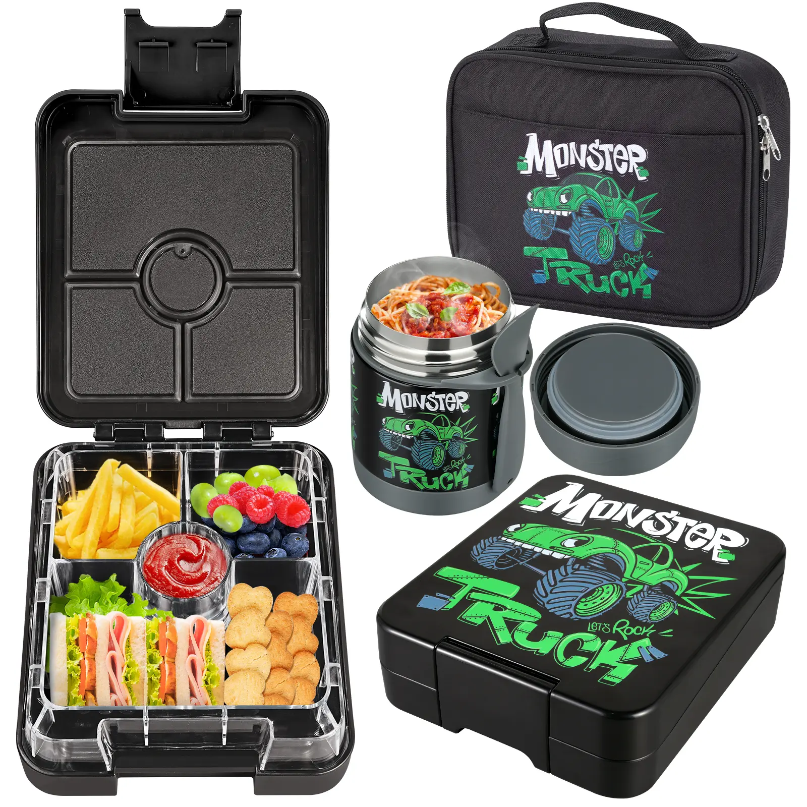 [tiktokshopsummersale]Maxso Children's Bento Lunch Box Set (Tableware) - BPA-Free, Leakproof, Divided Compartments, 300ml Thermal Food Container & Insulated Lunch Bag for School Use
