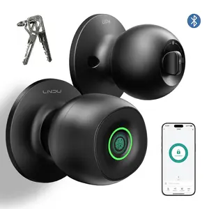 LNDU D500 Smart Fingerprint Door Knob with APP Control, Biometric Keyless Entrance Door Lock with 3 Modes (Privacy/Passage/Auto-Lock), 3 AAA Batteries Powered, 100 Fingerprints, Type-C Emergency Power for Unlocking, for Bedroom, Office, Home
