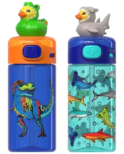 COOL GEAR 2-Pack 20 ozPop Topper Tumbler with Straw, Mix-and-Match Character Topper, BPA Free Reusable Cup