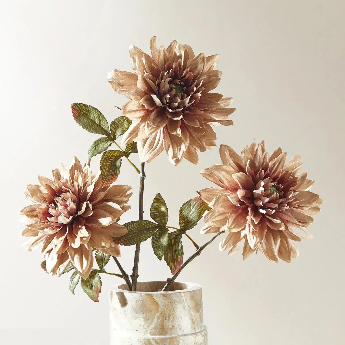 Z Gallerie 39.5in Vintage Blush Polyester Dahlia Artificial Flowers (Set of 3) - Decorative Centerpiece Flowers, Home Decor Arrangement