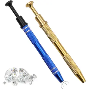 2 Pcs Jeweler's Pick Up Tool, Piercing Ball Grabber Tool with 4 Prongs, Piercing Tools for Changing Jewelry for Tiny Objects Ic Chips Electronic Components Nail (Gold and Blue)