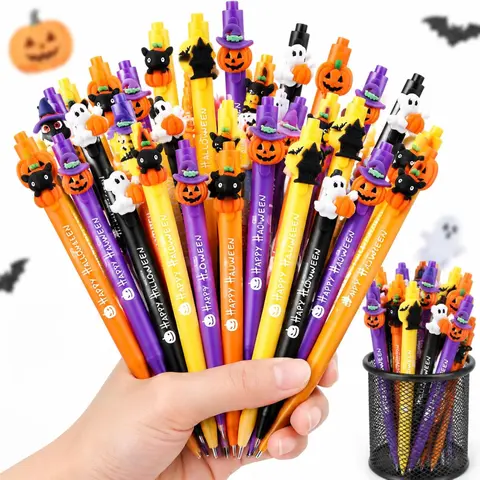 100/50 Pcs Halloween Pens, Christmas Pens Halloween Party Favors Gifts Pumpkin Witch Ballpoint Pens Gel Black Ink Pens Trick or Treat Goodie Bag Stocking Stuffers for Coworker Students Classroom Prizes Office Supplies Colleague Teacher