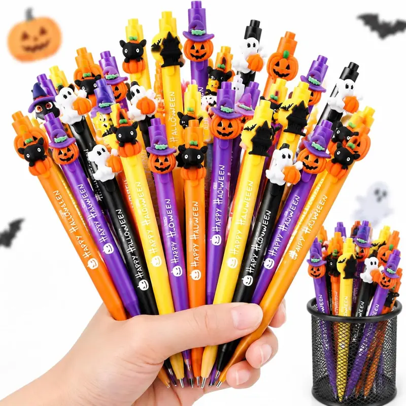 100/50 Pcs Halloween Pens, Christmas Pens Halloween Party Favors Gifts Pumpkin Witch Ballpoint Pens Gel Black Ink Pens Trick or Treat Goodie Bag Stocking Stuffers for Coworker Students Classroom Prizes Office Supplies Colleague Teacher