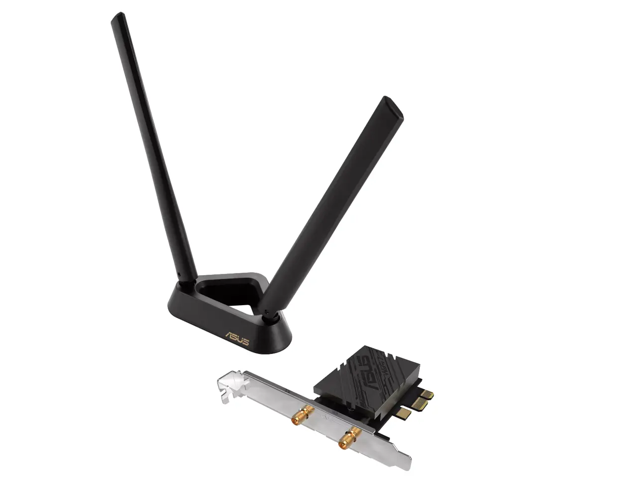 ASUS PCE-BE92BT WiFi 7 PCI-E Adapter with 2 external antennas. Supporting 6GHz band, 320MHz, Bluetooth 5.4, WPA3 network security, OFDMA and MU-MIMO, only compatible with Intel motherboards