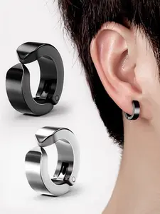 2pcs 316L Stainless Steel Cuff Earrings, Non-Piercing Hoop Design, Clip-On Style, Durable & Stylish Fashionable Huggie Earrings Jewelry Accessory, Trendy Fashionable Accessories