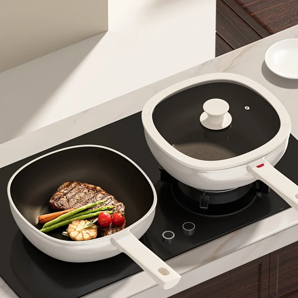 Xingmeng Dream Titanium Ceramic Frying Pan, Household Non-stick Pan + Silicone Spatula, Uncoated Flat Frying Pan, Universal for Gas And Induction Cookers, Suitable for Indoor And Outdoor Cooking, Pizza And Omelette Pan, Christmas Gift