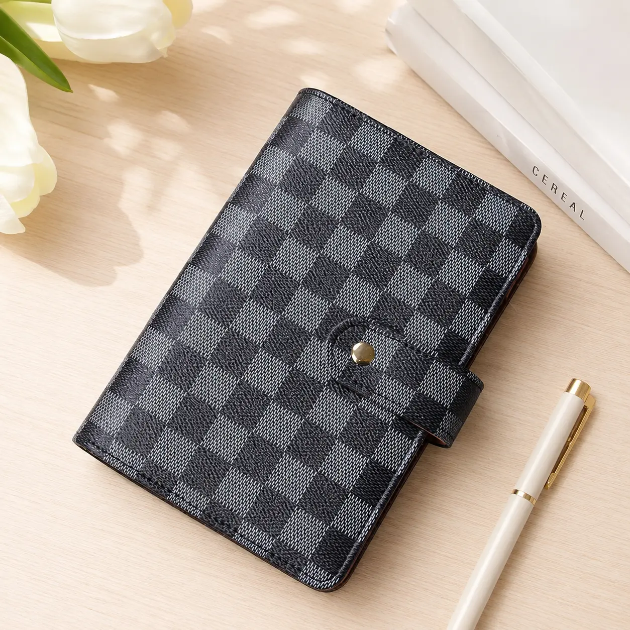 Women's A6 Vintage Plaid 6-Ring Loose Leaf Binder - 1in Ring PU Leather Refillable Organizer Portfolio with Card Pockets for Office, School, Journaling
