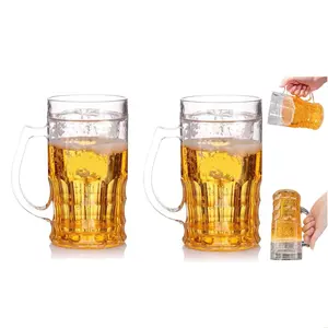 2 Pack 400ml Funny Fake Beer Mug with Handle, Plastic Double Walled Realistic Frothy Drink Cup Suitable for Parties, Gag Gifts & Pranks, Fun Prop, Novelty Drinkware Mugs for Faux Beer, Bar, Beverages