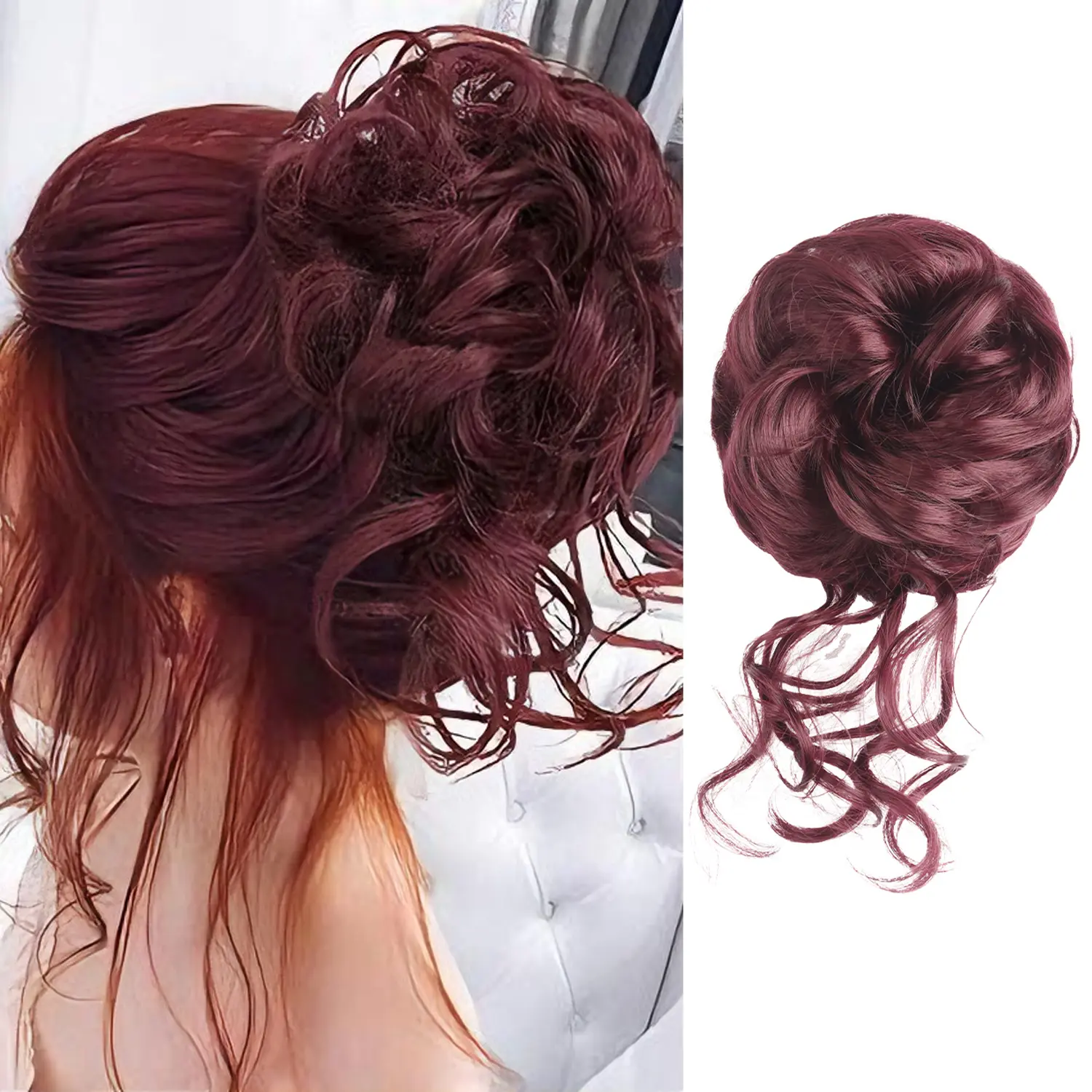 VOSILK Messy Bun Hair Piece Scrunchy, Loose Curly Wavy Synthetic Hair, Updo Chignon Ponytail Extension for Women, Synthetic Soft Hair