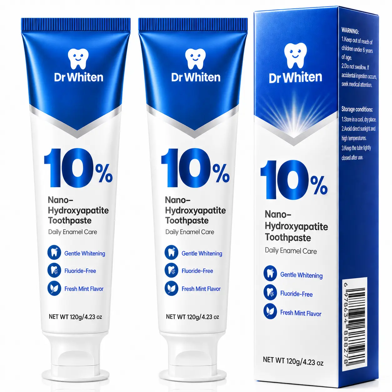DrWhiten 10% Nano Hydroxyapatite Toothpaste, 4.23 oz – Fluoride-Free Formula with Natural Peppermint, Gentle Care for Sensitive Teeth, Fresh Breath, Daily Enamel Care & Brighter-Looking Smile
