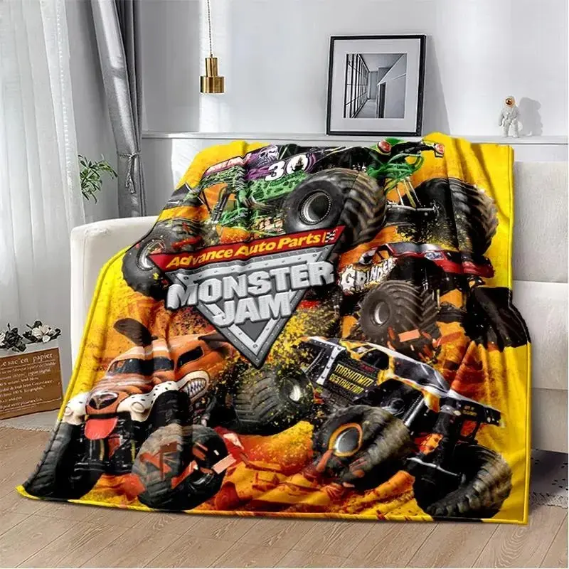 Monster Truck Flannel Throw Blanket, Big Wheel Racing Plush Fleece Blanket, Soft Cozy Lightweight Throw for Sofa Bed Couch, Truck Lover Gift