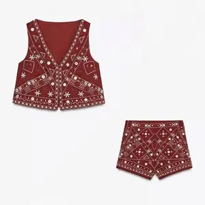 Embroidered Waistcoat Set |   V-Neck & Short Trousers - Summer Chic Suit Pants Clothes