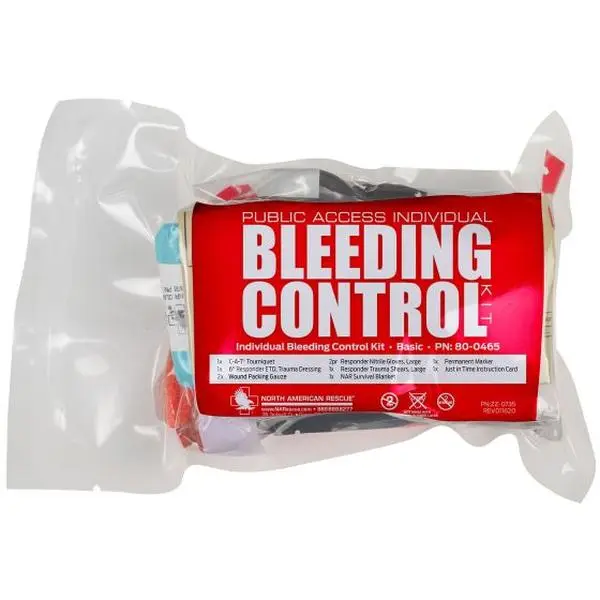 Vacuum-Sealed Bleeding Control Kit with C-A-T® Tourniquet, QuikClot, Blue Gloves, Flat Responder ETD for First Responders