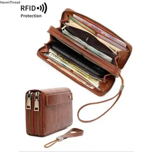 2026 New Women's PU Leather 24-Slot Large-Capacity RFID Zipper Wallet, Multi-Functional Coin Purse with Simple, Durable Design for Sports & Outdoor Premier League Fan Shop Use