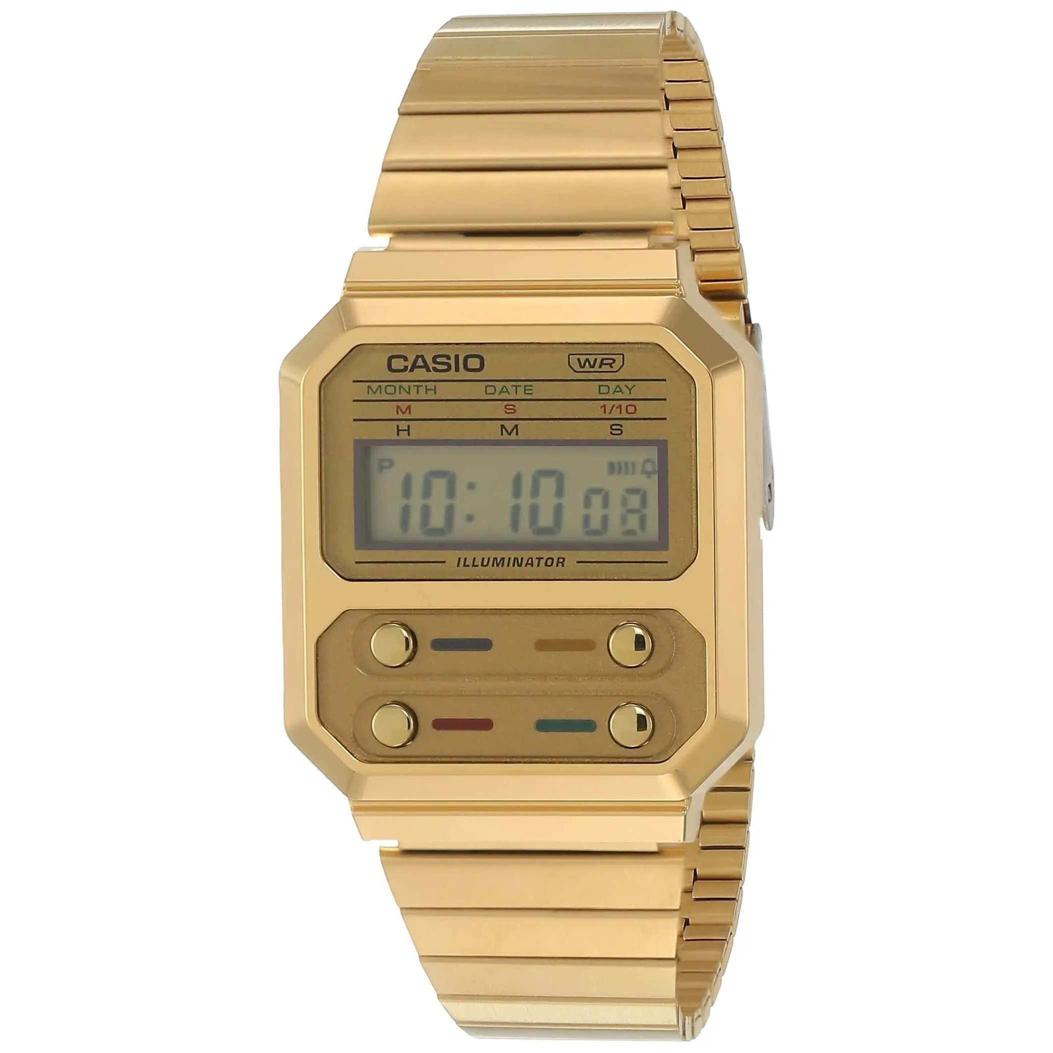 Casio Unisex Vintage Digital Gold-Tone Watch A100WEG-9ADF - Rectangle Dial, Stopwatch, Calendar, Vintage Meets Tech, 30M - 50M Water Resistance, Led Night Read, Quartz, Metal